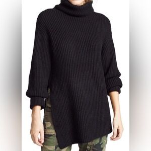 Free People Eleven Turtleneck Chunky Knit Sweater Size Small Black Side Slit